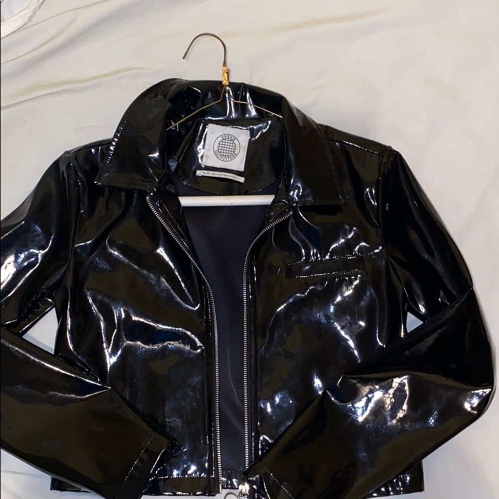 Black Pleather Cropped Jacket Urban Outfitters